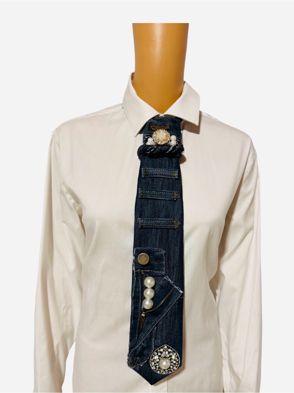 Upcycled Handmade Denim Jeans Necktie Necklace Patchwork DIY Wearable Art